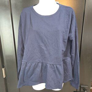 Doe & Rae Navy Peplum Top Sz L NWT